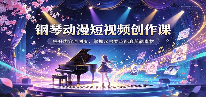 钢琴动漫短视频创作课：提升内容原创度，掌握起号要点配套剪辑素材