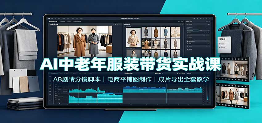AI中老年服装带货实战课:AB剧情分镜脚本,电商平铺图制作,成片导出全套教学