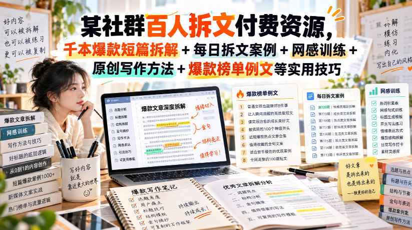 某社群百人拆文付费资源,千本爆款短篇拆解+每日拆文案例+网感训练+原创写作方法+爆款榜单例文等实用技巧(持续更新)插图 某社群百人拆文付费资源,千本爆款短篇拆解+每日拆文案例+网感训练+原创写作方法+爆款榜单例文等实用技巧(持续更新)插图