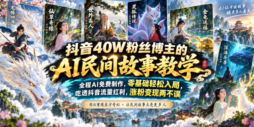 抖音40W粉丝博主的AI民间故事教学,全程AI免费制作,零基础轻松入局,吃透抖音流量红利,涨粉变现两不误插图 抖音40W粉丝博主的AI民间故事教学,全程AI免费制作,零基础轻松入局,吃透抖音流量红利,涨粉变现两不误插图