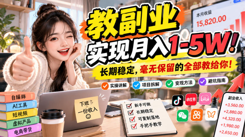 “教副业”实现月入1-5W!长期稳定,毫无保留的全部教给你!【揭秘】