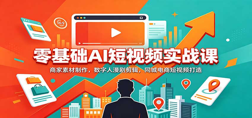 零基础AI短视频实战课:商家素材制作,数字人漫剧剪辑,同城电商短视频打造