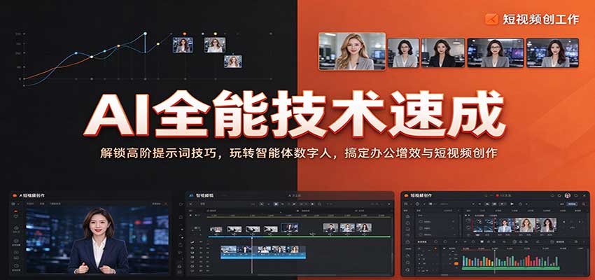 AI全能技术速成:解锁高阶提示词技巧,玩转智能体数字人,搞定办公增效与短视频创作插图 AI全能技术速成:解锁高阶提示词技巧,玩转智能体数字人,搞定办公增效与短视频创作插图