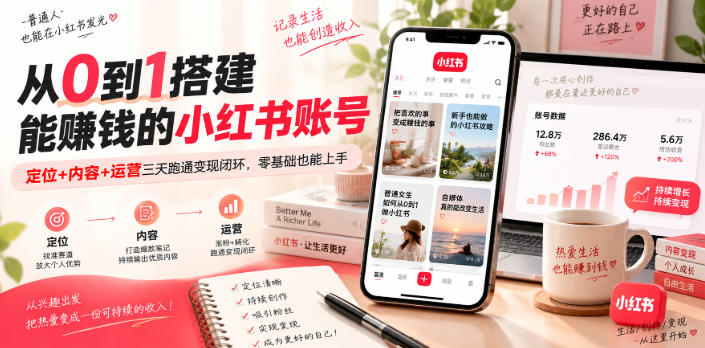 从0到1搭建能賺钱的小红书账号,定位+内容+运营三天跑通变现闭环
