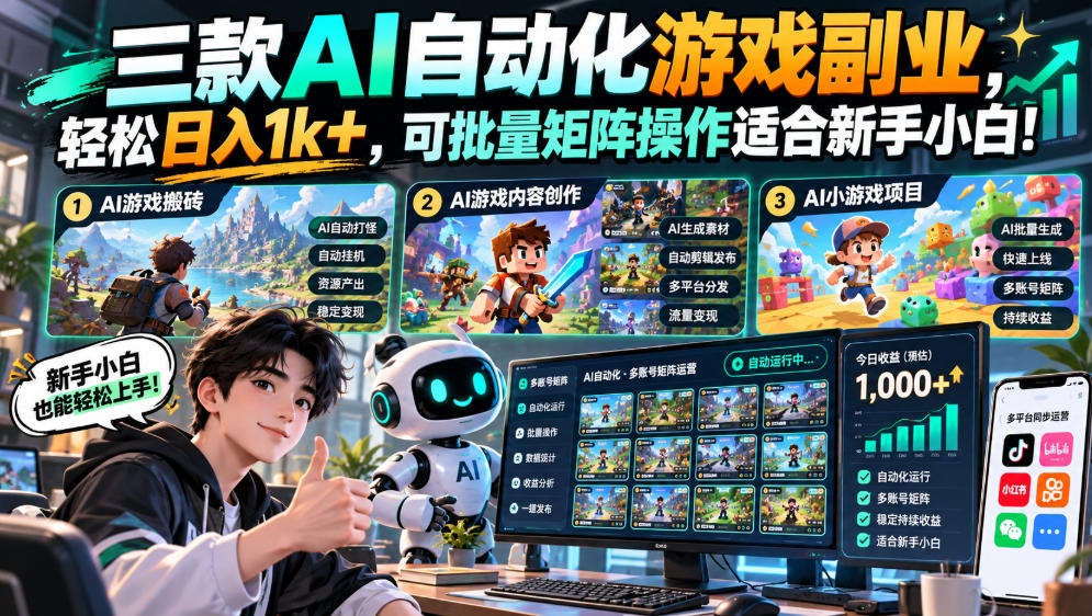 三款AI自动化游戏副业,轻松日入1k+,可批量矩阵操作适合新手小白!【揭秘】插图 三款AI自动化游戏副业,轻松日入1k+,可批量矩阵操作适合新手小白!【揭秘】插图