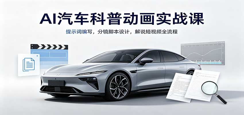 AI汽车科普动画实战课:提示词编写,分镜脚本设计,解说短视频全流程插图 AI汽车科普动画实战课:提示词编写,分镜脚本设计,解说短视频全流程插图