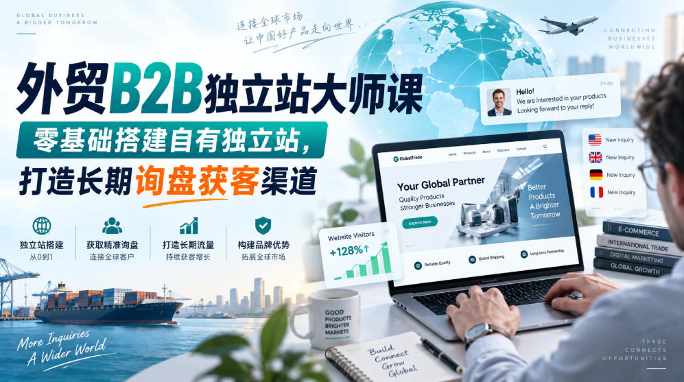 外贸B2B独立站大师课，零基础搭建自有独立站，打造长期询盘获客渠道
