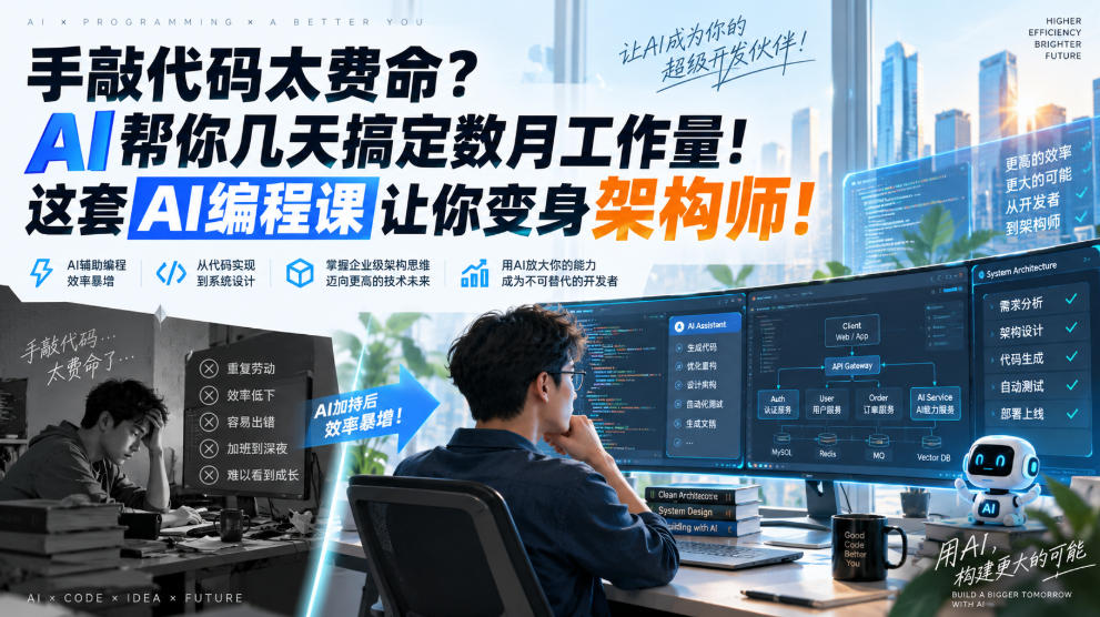 手敲代码太费命?AI帮你几天搞定数月工作量!这套AI编程课让你变身架构师!【原创双语字幕】