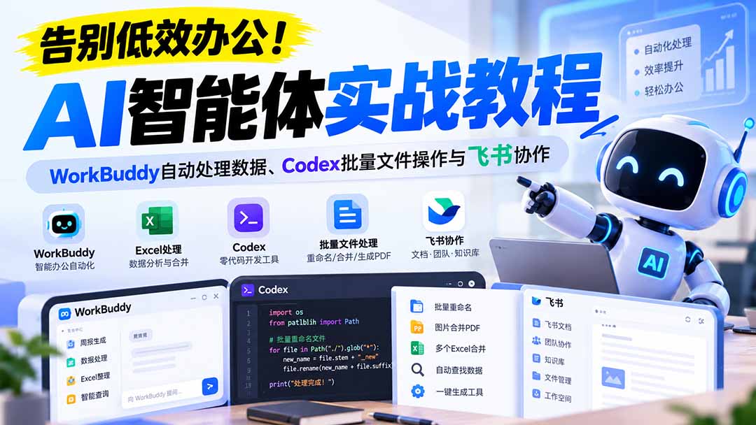 (21193期)【无水印】告别低效办公!《AI智能体实战教程》WorkBuddy自动处理数据、Codex批量文件操作与飞书协作