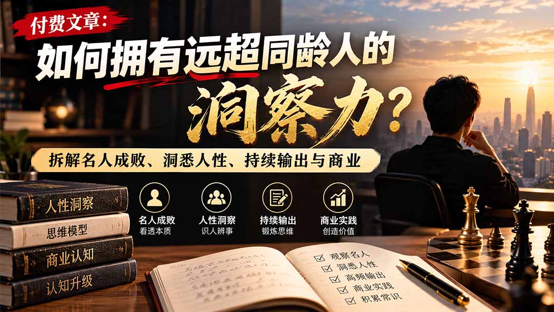 (21025期)付费文章:如何拥有远超同龄人的洞察力?拆解名人成败、洞悉人性、持续输出与商业实践