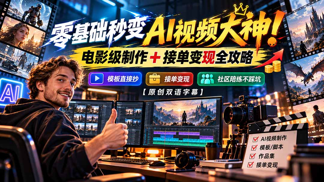 （20897期）零基础秒变AI视频大神！电影级制作 + 接单变现全攻略，模板直接抄，社区陪练不踩坑【原创双语字幕】插图1