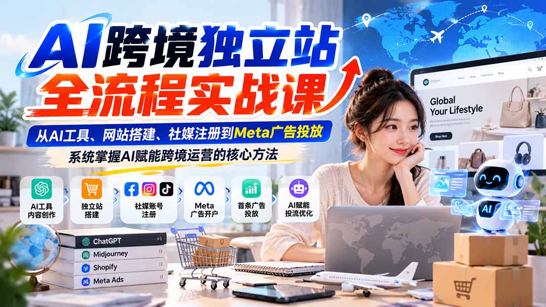 (21056期)AI跨境独立站全流程实战课:从AI工具、网站搭建、社媒注册到Meta广告投放,系统掌握AI赋能跨境运营的核心方法