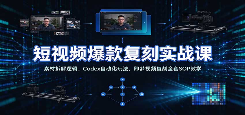 短视频爆款复刻实战课:素材拆解逻辑,Codex自动化玩法,即梦视频复刻全套SOP教学