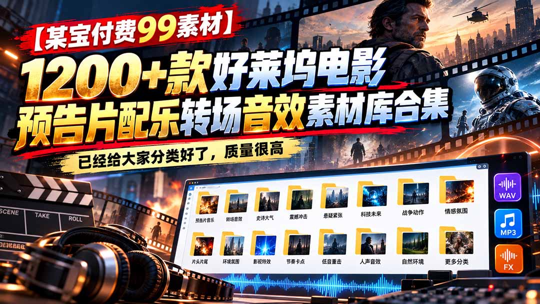(20797期)【某宝付费99素材】1200+款好莱坞电影预告片配乐转场音效素材库合集插图1 (20797期)【某宝付费99素材】1200+款好莱坞电影预告片配乐转场音效素材库合集插图1