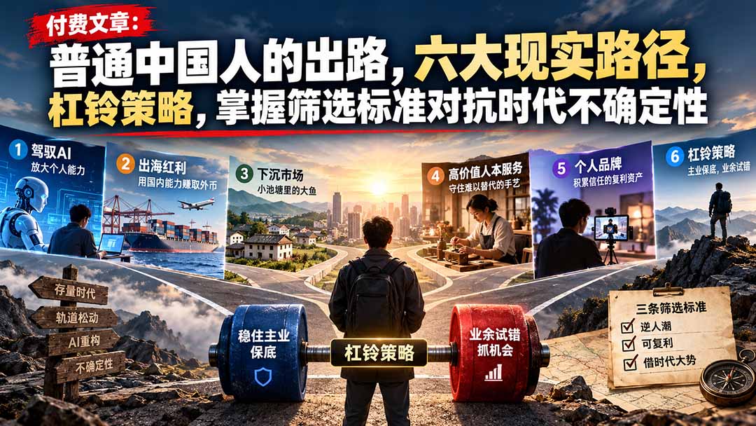 (21058期)付费文章:普通中国人的出路,六大现实路径,杠铃策略,掌握筛选标准对抗时代不确定性