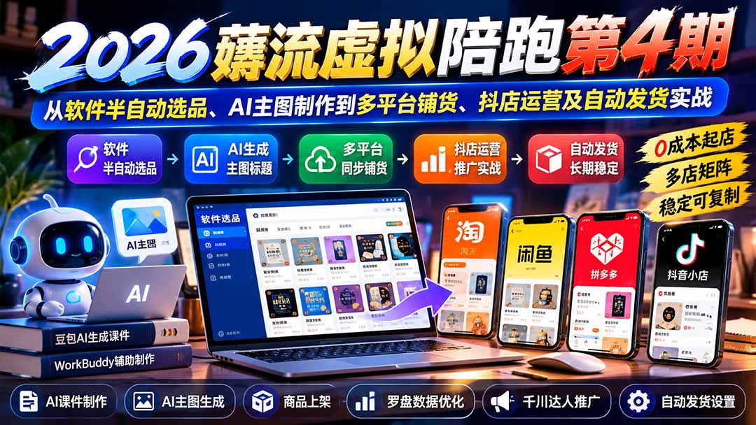 (20986期)2026薅流虚拟陪跑第4期:从软件半自动选品、AI主图制作到多平台铺货、抖店运营及自动发货实战插图 (20986期)2026薅流虚拟陪跑第4期:从软件半自动选品、AI主图制作到多平台铺货、抖店运营及自动发货实战插图