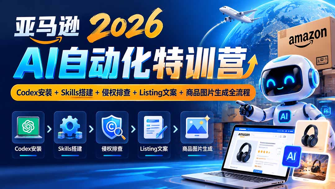 (20746期)亚马逊2026AI自动化-10月特训营:Codex安装+Skills搭建+侵权排查+Listing文案+商品图片生成全流程插图1 (20746期)亚马逊2026AI自动化-10月特训营:Codex安装+Skills搭建+侵权排查+Listing文案+商品图片生成全流程插图1