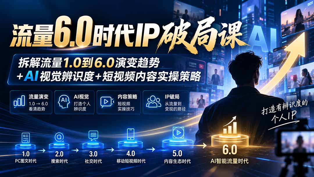 (20845期)流量6.0时代IP破局课:拆解流量1.0到6.0演变趋势+AI视觉辨识度+短视频内容实操策略