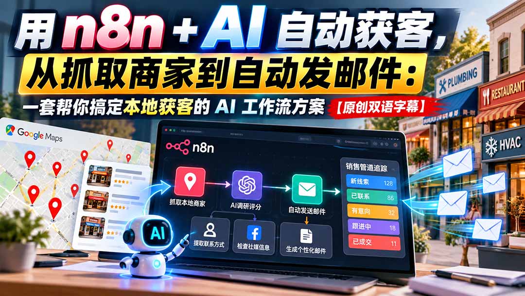 (21076期)用 n8n + AI 自动获客,从抓取商家到自动发邮件:一套帮你搞定本地获客的 AI 工作流方案【原创双语字幕】插图 (21076期)用 n8n + AI 自动获客,从抓取商家到自动发邮件:一套帮你搞定本地获客的 AI 工作流方案【原创双语字幕】插图