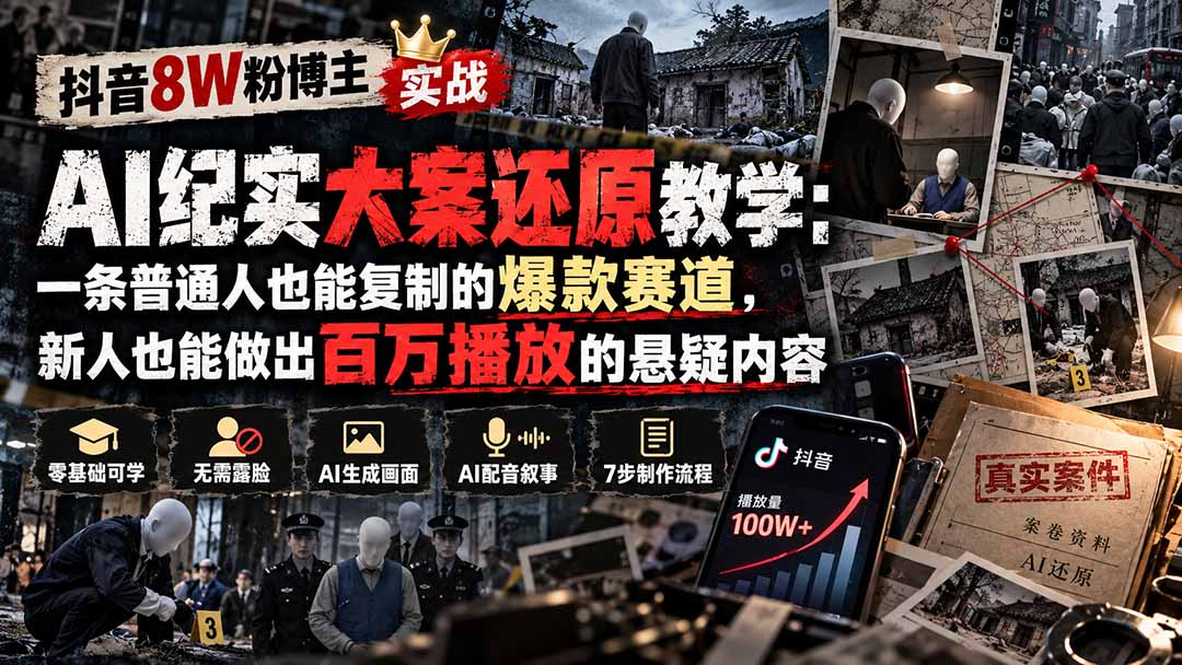 (20865期)抖音8W粉博主AI纪实大案还原教学:一条普通人也能复制的爆款赛道,新人也能做出百万播放的悬疑内容插图1 (20865期)抖音8W粉博主AI纪实大案还原教学:一条普通人也能复制的爆款赛道,新人也能做出百万播放的悬疑内容插图1
