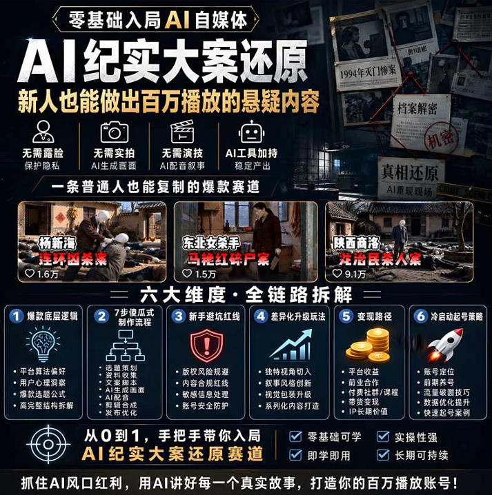 (20865期)抖音8W粉博主AI纪实大案还原教学:一条普通人也能复制的爆款赛道,新人也能做出百万播放的悬疑内容插图2 (20865期)抖音8W粉博主AI纪实大案还原教学:一条普通人也能复制的爆款赛道,新人也能做出百万播放的悬疑内容插图2