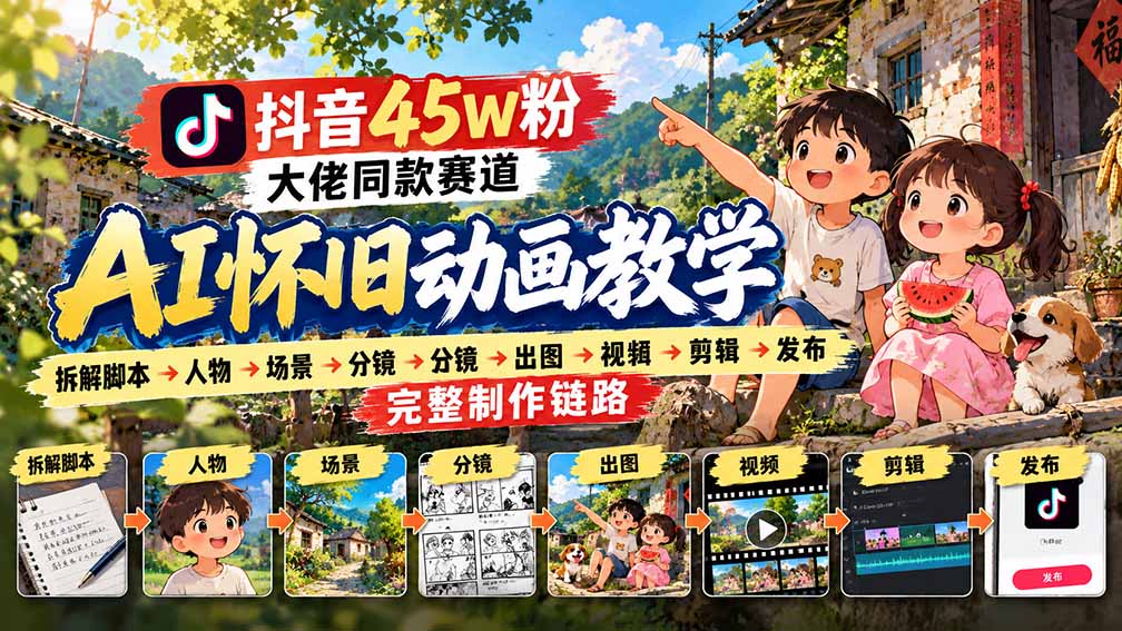 (20781期)抖音45W粉大佬同款赛道AI怀旧动画教学:拆解脚本→人物→场景→分镜→出图→视频→剪辑→发布完整制作链路插图1 (20781期)抖音45W粉大佬同款赛道AI怀旧动画教学:拆解脚本→人物→场景→分镜→出图→视频→剪辑→发布完整制作链路插图1
