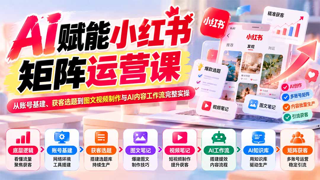 (20822期)AI赋能小红书矩阵运营课:从账号基建、获客选题到图文视频制作与AI内容工作流完整实操插图1 (20822期)AI赋能小红书矩阵运营课:从账号基建、获客选题到图文视频制作与AI内容工作流完整实操插图1