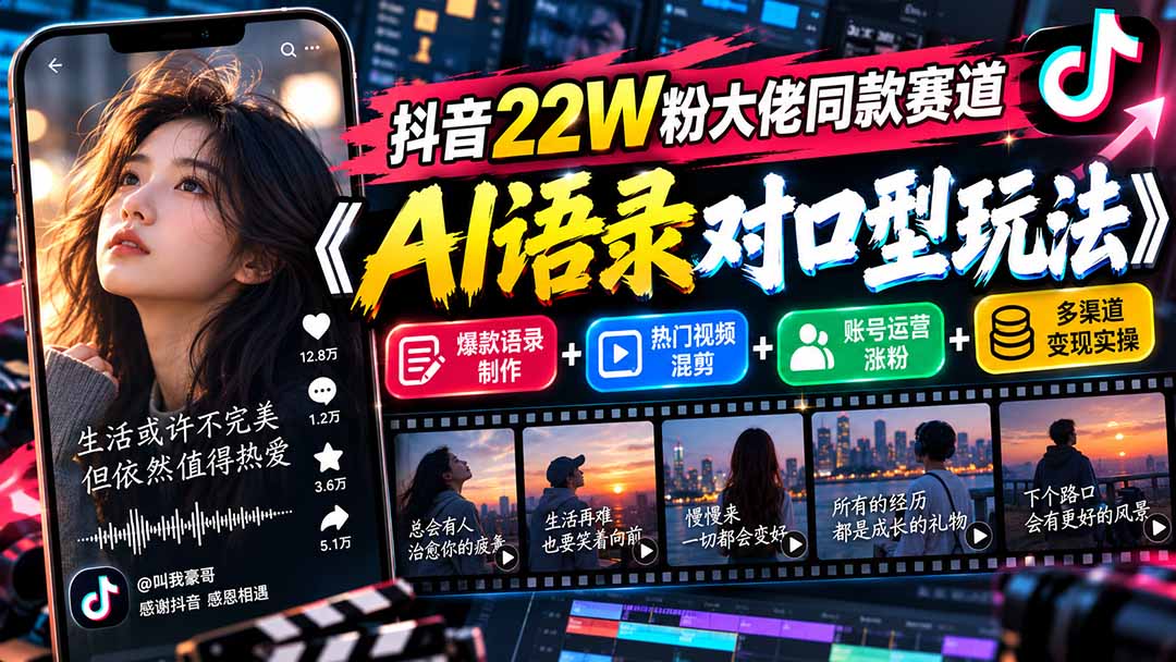 (20990期)抖音22W粉大佬同款赛道《AI语录对口型玩法》:爆款语录制作+热门视频混剪+账号运营涨粉+多渠道变现实操