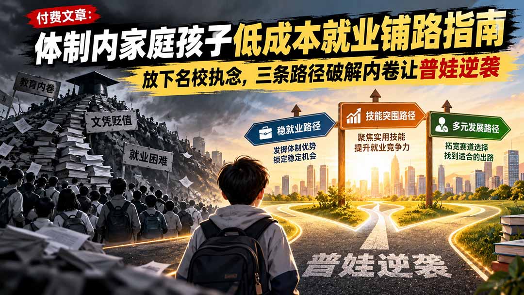 (21231期)付费文章:体制内家庭孩子低成本就业铺路指南,放下名校执念,三条路径破解内卷让普娃逆袭