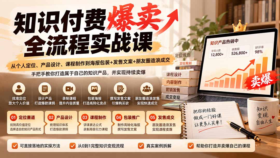 （20787期）【无水印】知识付费爆卖全流程实战课：从个人定位、产品设计、课程制作到海报包装+发售文案+朋友圈造浪成交插图1