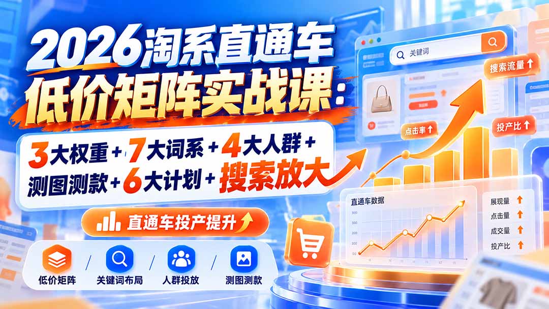 （20761期）2026淘系直通车低价矩阵实战课：3大权重+7大词系+4大人群+测图测款+6大计划+搜索放大