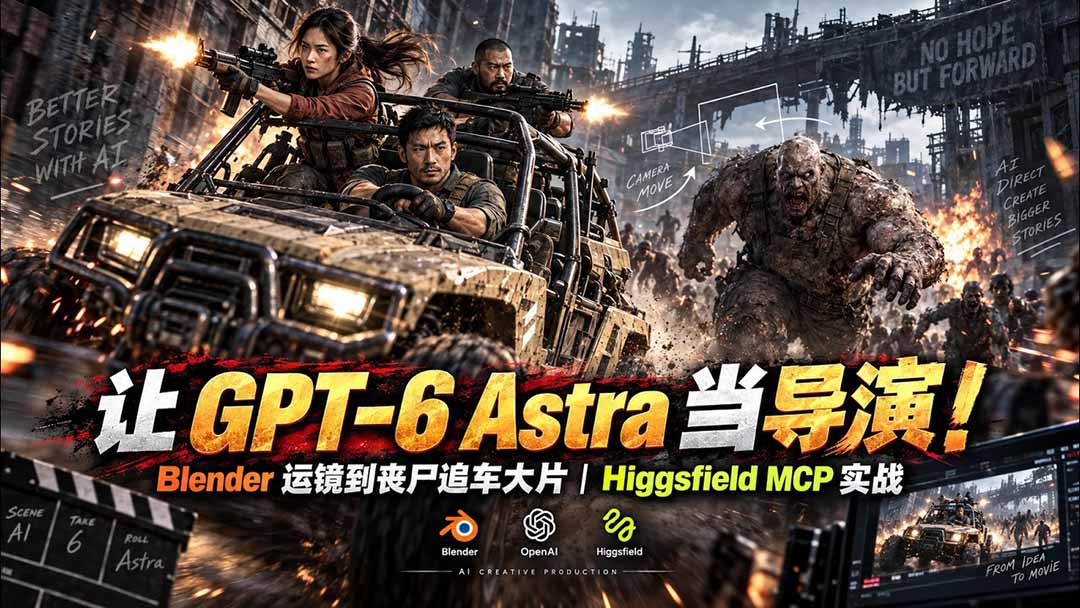 （20762期）【无水印】让 GPT-6 Astra 当导演！Blender 运镜到丧尸追车大片｜Higgsfield MCP 实战插图1