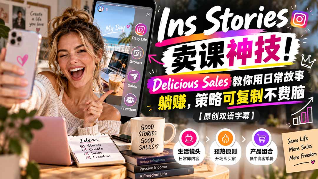 （20767期）Ins Stories 卖课神技！Delicious Sales 教你用日常故事躺赚，策略可复制不费脑【原创双语字幕】