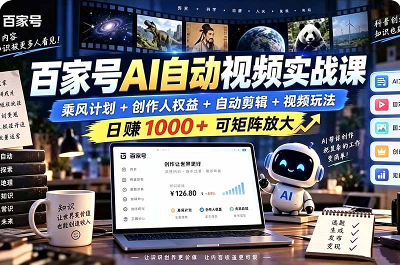 (21204期)百家号自动矩阵玩法,长期可以做的项目,日入1k+,真正的睡后收入