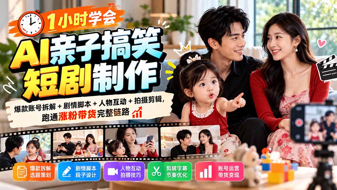 (20807期)1小时学会AI亲子搞笑短剧制作:爆款账号拆解+剧情脚本+人物互动+拍摄剪辑,跑通涨粉带货完整链路插图1 (20807期)1小时学会AI亲子搞笑短剧制作:爆款账号拆解+剧情脚本+人物互动+拍摄剪辑,跑通涨粉带货完整链路插图1