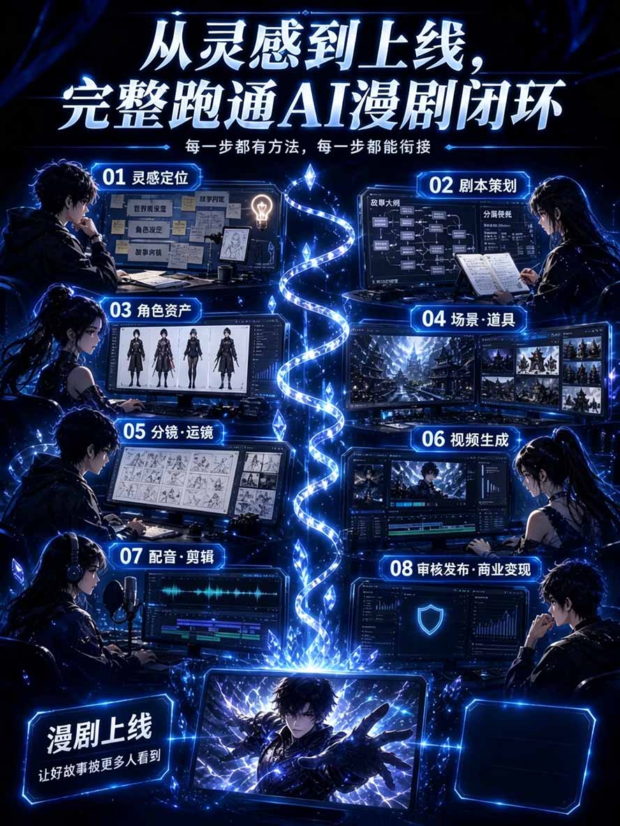 (20906期)【无水印】2026AI漫剧创作与商业变现掘金营:打通选题→AI编剧→角色场景→自动分镜→视频生成→剪辑发布→运营变现插图3 (20906期)【无水印】2026AI漫剧创作与商业变现掘金营:打通选题→AI编剧→角色场景→自动分镜→视频生成→剪辑发布→运营变现插图3