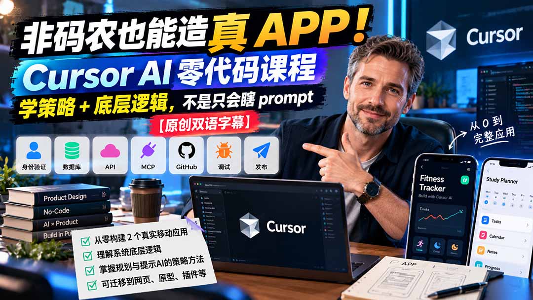 (20810期)非码农也能造真 APP!Cursor AI 零代码课程:学策略 + 底层逻辑,不是只会瞎 prompt【原创双语字幕】插图1 (20810期)非码农也能造真 APP!Cursor AI 零代码课程:学策略 + 底层逻辑,不是只会瞎 prompt【原创双语字幕】插图1