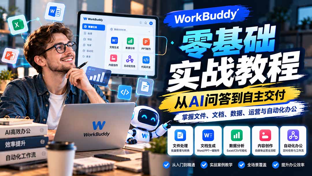 （20827期）WorkBuddy零基础实战教程：从AI问答到自主交付，掌握文件、文档、数据、运营与自动化办公插图1