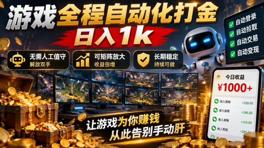 (21119期)游戏全程自动化打金,日入1k,无需人工值守,解放双手,可矩阵放大,长期稳定!