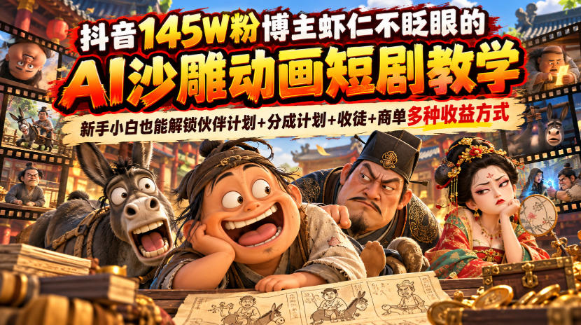 抖音145W粉博主虾仁不眨眼的AI沙雕动画短剧教学,新手小白也能解锁伙伴计划+分成计划+收徒+商单多种收益方式插图 抖音145W粉博主虾仁不眨眼的AI沙雕动画短剧教学,新手小白也能解锁伙伴计划+分成计划+收徒+商单多种收益方式插图