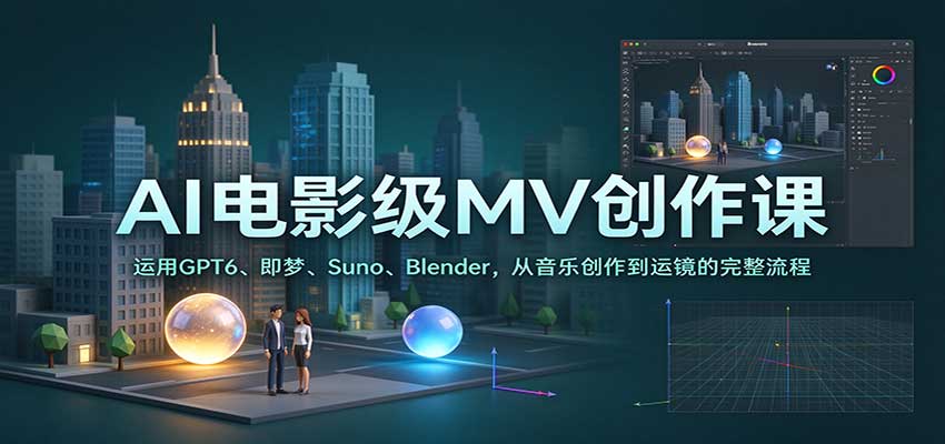 AI电影级MV创作课:运用GPT6、即梦、Suno、Blender,从音乐创作到运镜的完整流程