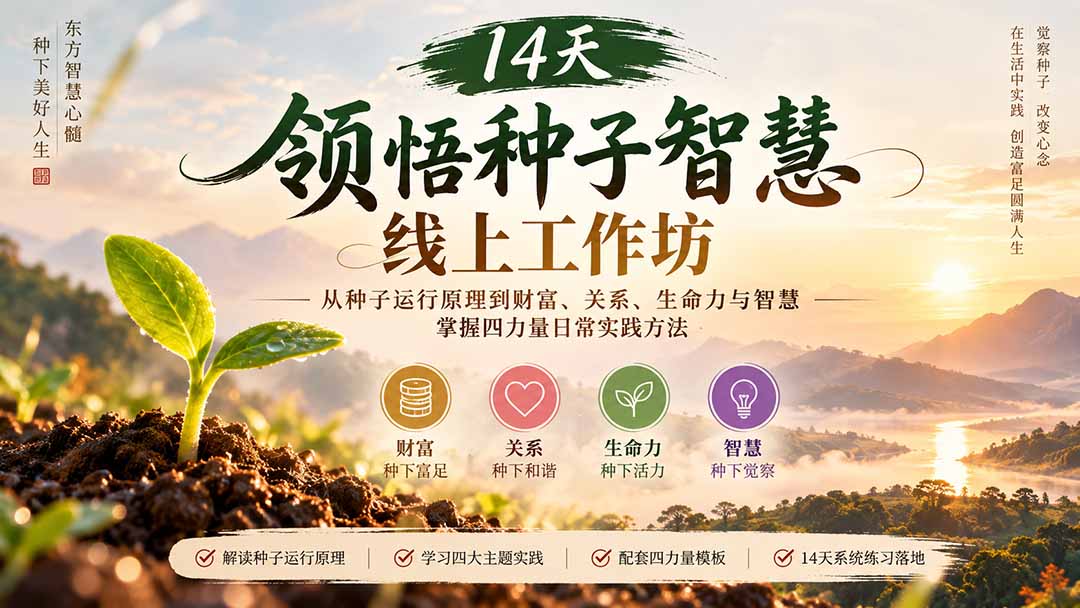 (20756期)14天领悟种子智慧线上工作坊|从种子运行原理到财富、关系、生命力与智慧,掌握四力量日常实践方法插图1 (20756期)14天领悟种子智慧线上工作坊|从种子运行原理到财富、关系、生命力与智慧,掌握四力量日常实践方法插图1