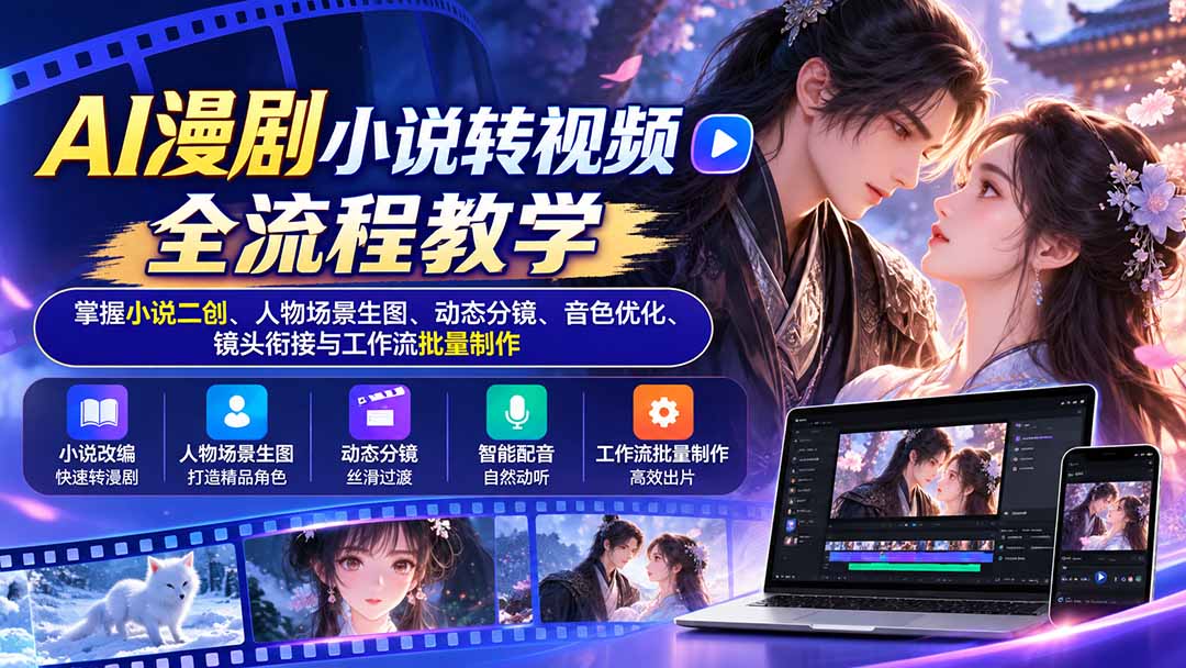 (20880期)AI漫剧小说转视频全流程教学:掌握小说二创、人物场景生图、动态分镜、音色优化、镜头衔接与工作流批量制作插图1 (20880期)AI漫剧小说转视频全流程教学:掌握小说二创、人物场景生图、动态分镜、音色优化、镜头衔接与工作流批量制作插图1