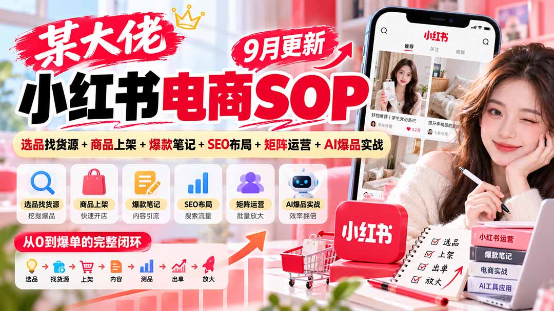 (20757期)某大佬小红书电商SOP|9月更新:选品找货源+商品上架+爆款笔记+SEO布局+矩阵运营+AI爆品实战插图1 (20757期)某大佬小红书电商SOP|9月更新:选品找货源+商品上架+爆款笔记+SEO布局+矩阵运营+AI爆品实战插图1