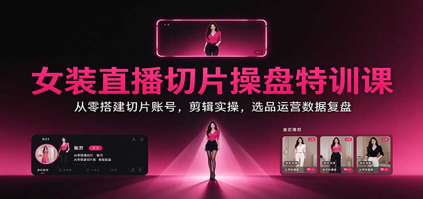 女装直播切片操盘特训课:从零搭建切片账号,剪辑实操,选品运营数据复盘