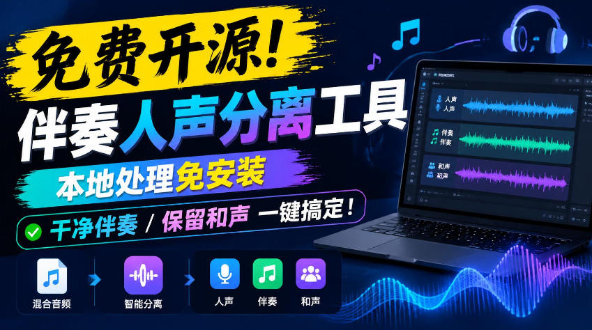 免费开源!伴奏人声分离工具,本地处理免安装,干净伴奏,保留和声一键搞定!插图 免费开源!伴奏人声分离工具,本地处理免安装,干净伴奏,保留和声一键搞定!插图
