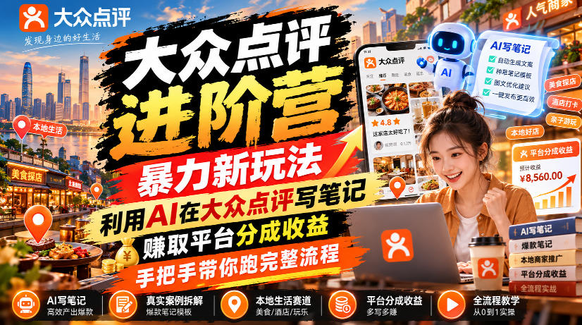 大众点评进阶营,暴力新玩法,利用AI在大众点评写笔记, 賺取平台分成收益,手把手带你跑完整流程插图 大众点评进阶营,暴力新玩法,利用AI在大众点评写笔记, 賺取平台分成收益,手把手带你跑完整流程插图
