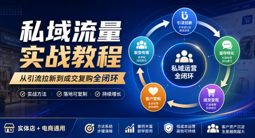私域流量实战教程,从引流拉新到成交复购全闭环,实体店电商通用