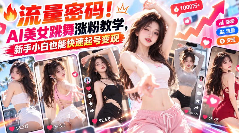 流量密码!AI美女跳舞涨粉教学,新手小白也能快速起号变现插图 流量密码!AI美女跳舞涨粉教学,新手小白也能快速起号变现插图