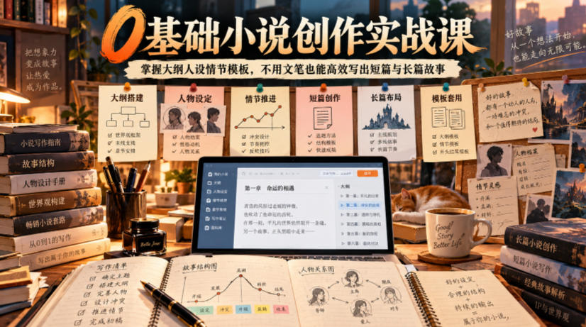 0基础小说创作实战课|掌握大纲人设情节模板,不用文笔也能高效写出短篇与长篇故事